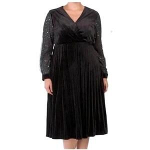 Dalia MacPhee Black Velvet Wrap Midi Cocktail Dress 2X NWT MOB Party Dress